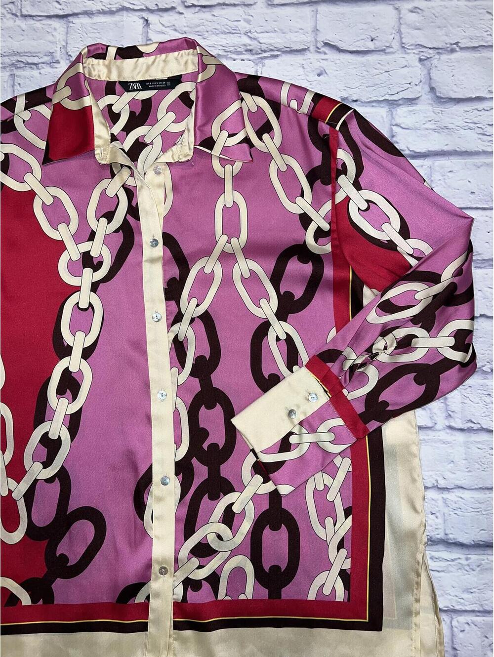 Zara  Pink-multicolor chain print top size small - Picture 9 of 9